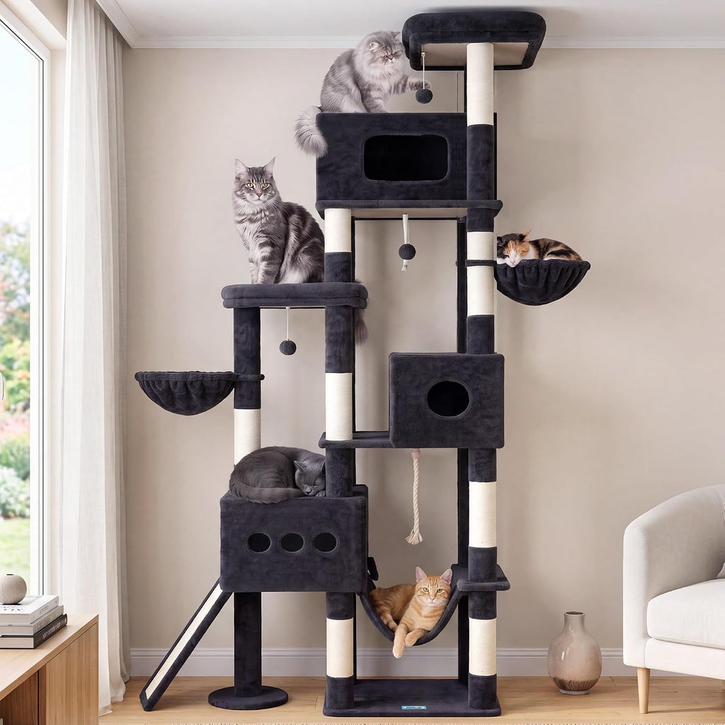 Cat Tree, 89" (225cm) Tall Cat Tower with 3 Cat Condos, GCT808G