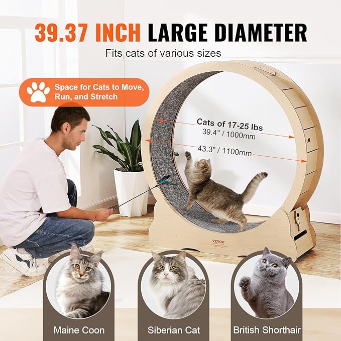 VEVOR Wooden Cat Exercise Wheel, 43.3" Large Cat Treadmill Wheel - Image 4
