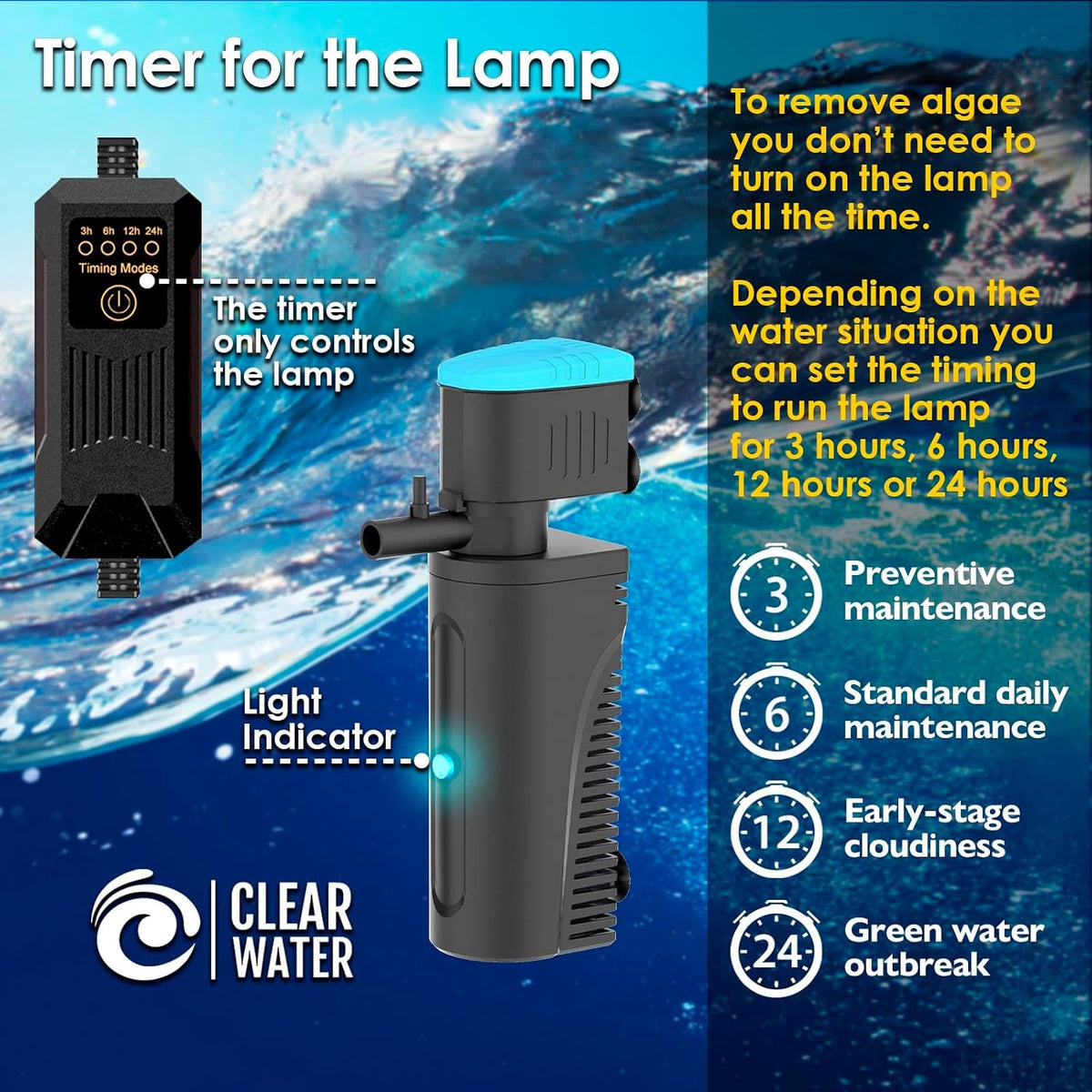 U - V Aquarium Filter for Green Water Cleaning with Aeration/Rainfall Modes