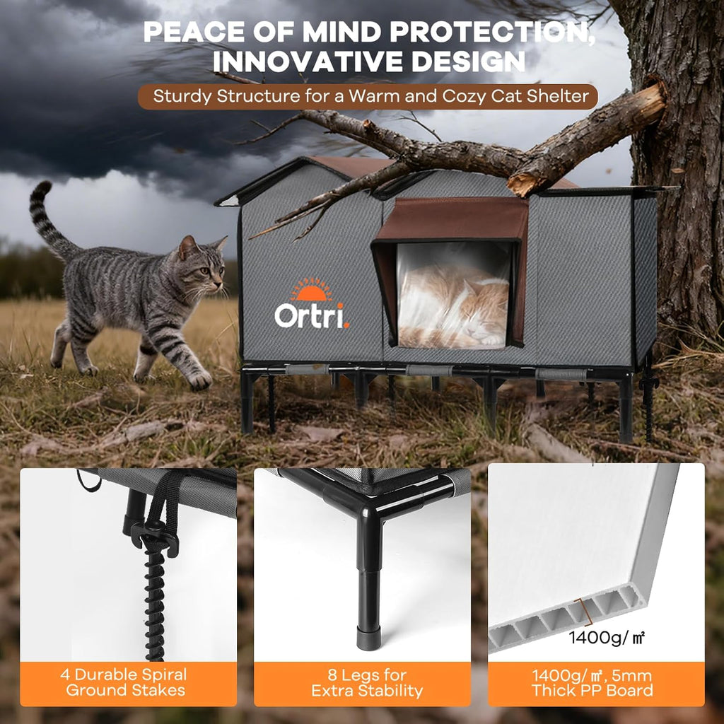 Outdoor Heated Cat House for Outside: Winter Insulated Weatherproof 30"×14"×20" Shelter with Extra Large Elevated Warm Heater and Waterproof Heating Bed for Multiple Feral Kitties Small Pets for Barn