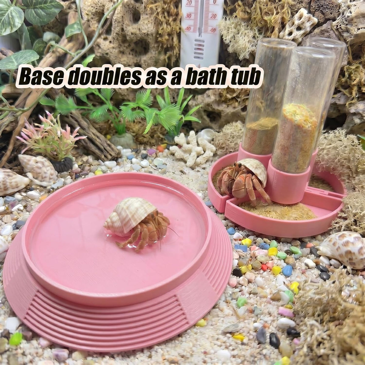 4-in-1 Hermit Crab Feeding Station - Integrated Nutrition and Hydration Center，3D-Printed Tank Accessories Made from Safe Materials, Suitable for Hermit Crabs and Small Reptiles.