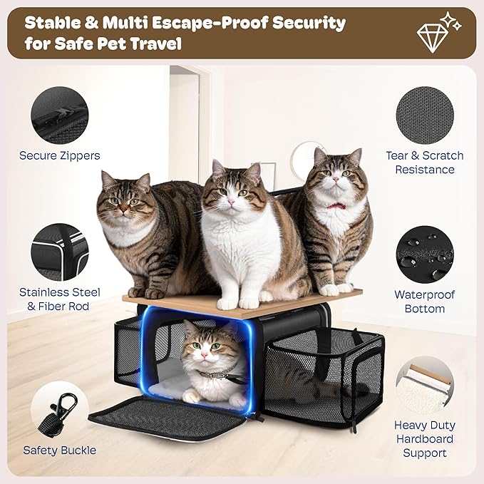 Top and 2 Sides Expandable Cat Carrier 18x13.5x9.5, TSA Airline Approved Dog - Image 5