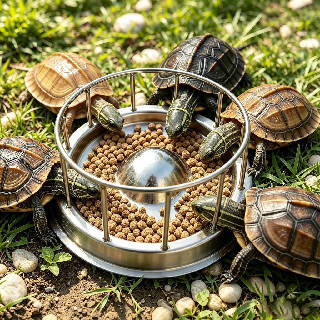 Stainless Steel Turtle Feeder, Multi-Turtle Divided Feeding Dish with Anti-Spill & Anti-Scatter Barrier, Reptile Food Bowl for Aquatic Turtles, Box Turtles, Tortoises, Bearded Dragons, Lizards (S)