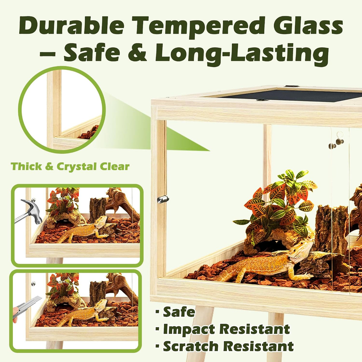 Prolee Bearded Dragon Tank with Legs, Tempered Glass Lizard Tanks and Reptile Enclosure, 60 Gallon Reptile Tank for Lizard Chameleon (Oak,39inch Length)