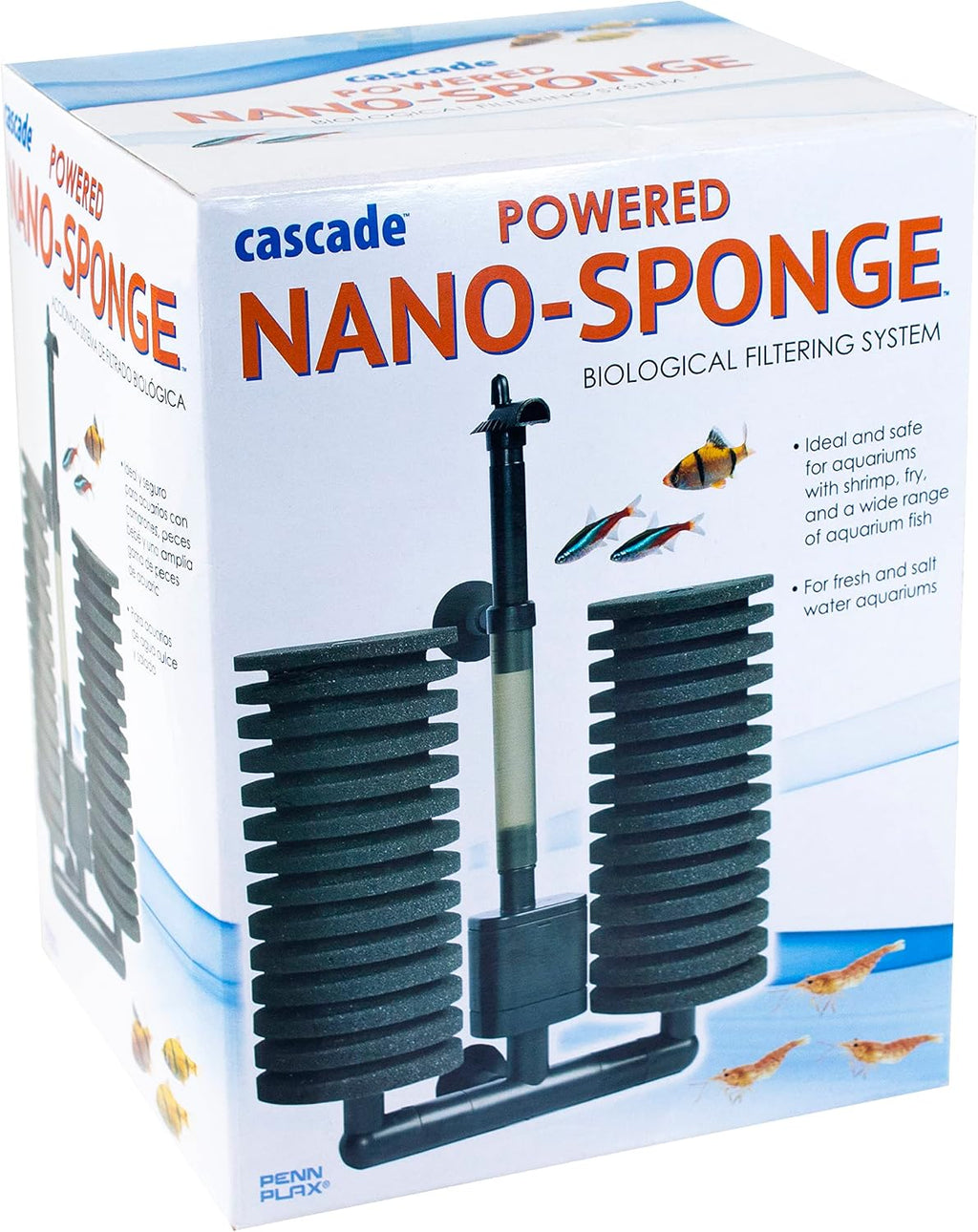 Penn-Plax Cascade Powered Aquarium Nano Sponge Filter – Provides Mechanical and Biological Filtration – Ideal for Tanks with Fry, Shrimp, and Small Fish