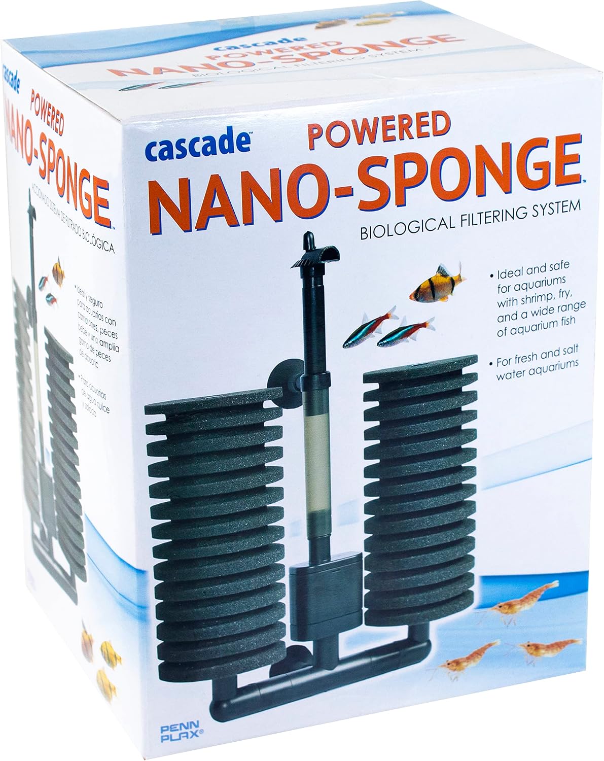 Penn-Plax Cascade Powered Aquarium Nano Sponge Filter – Provides Mechanical and Biological Filtration – Ideal for Tanks with Fry, Shrimp, and Small Fish