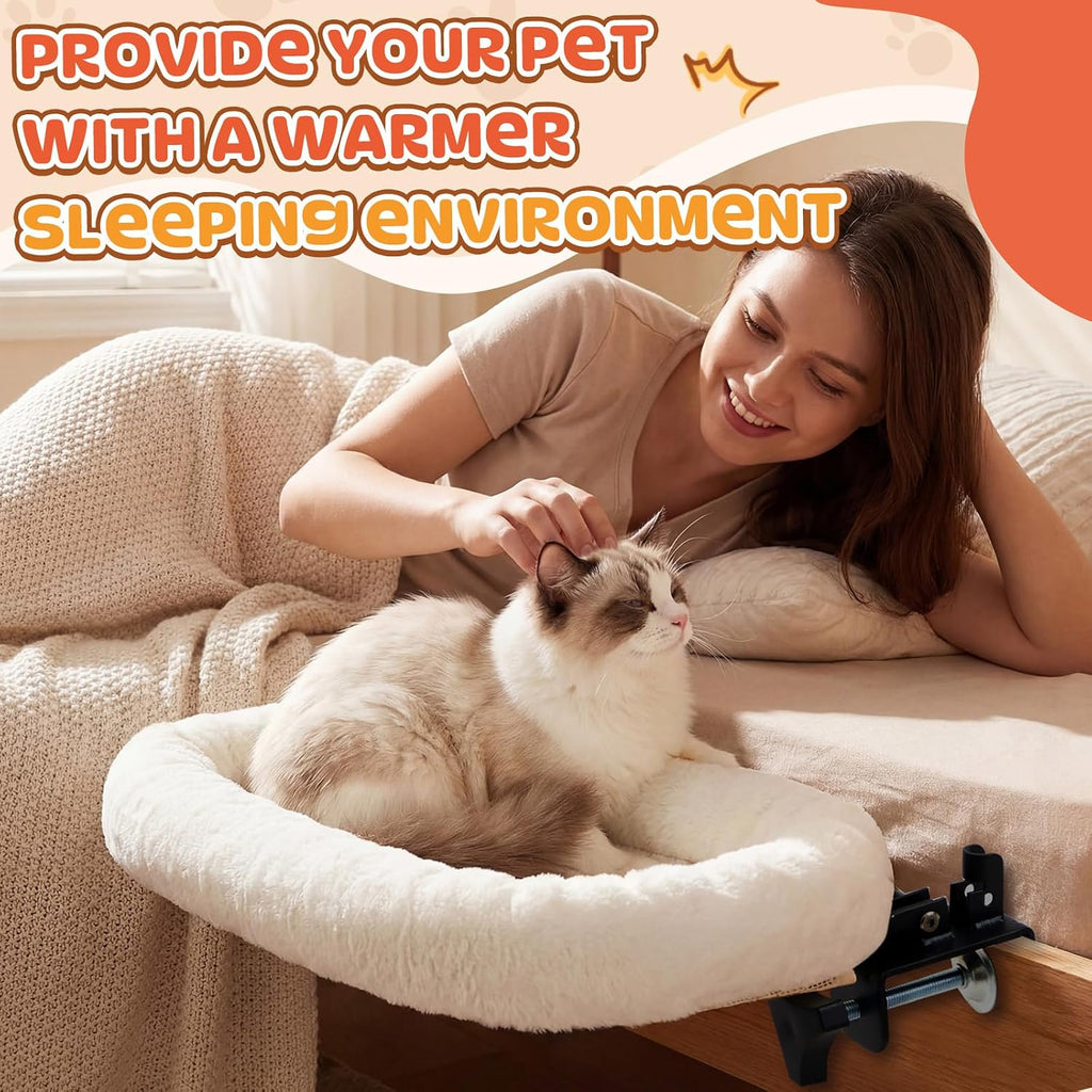 Lewtemi Bedside Pet Bed, Hanging Cat Hammock Attached to Bed or Desk, Cream