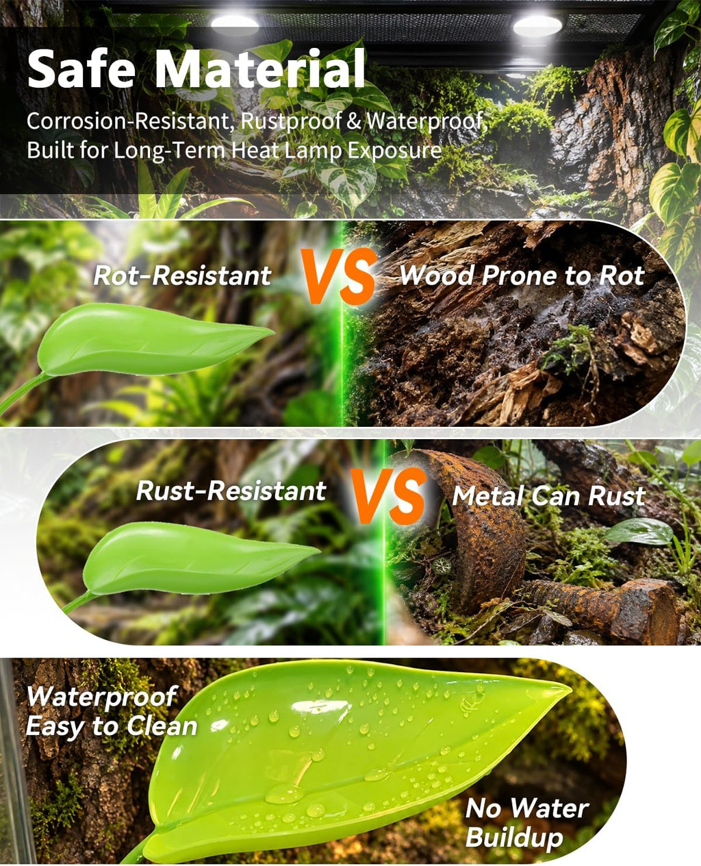 Crested Gecko Tank Accessories, 3PCS Reptile Leaf Hide Platform with Strong Suction Cups, Climbing & Resting Habitat Decor for Crested Geckos, Tree Frogs, Lizards and Small Reptiles (Dark Green)