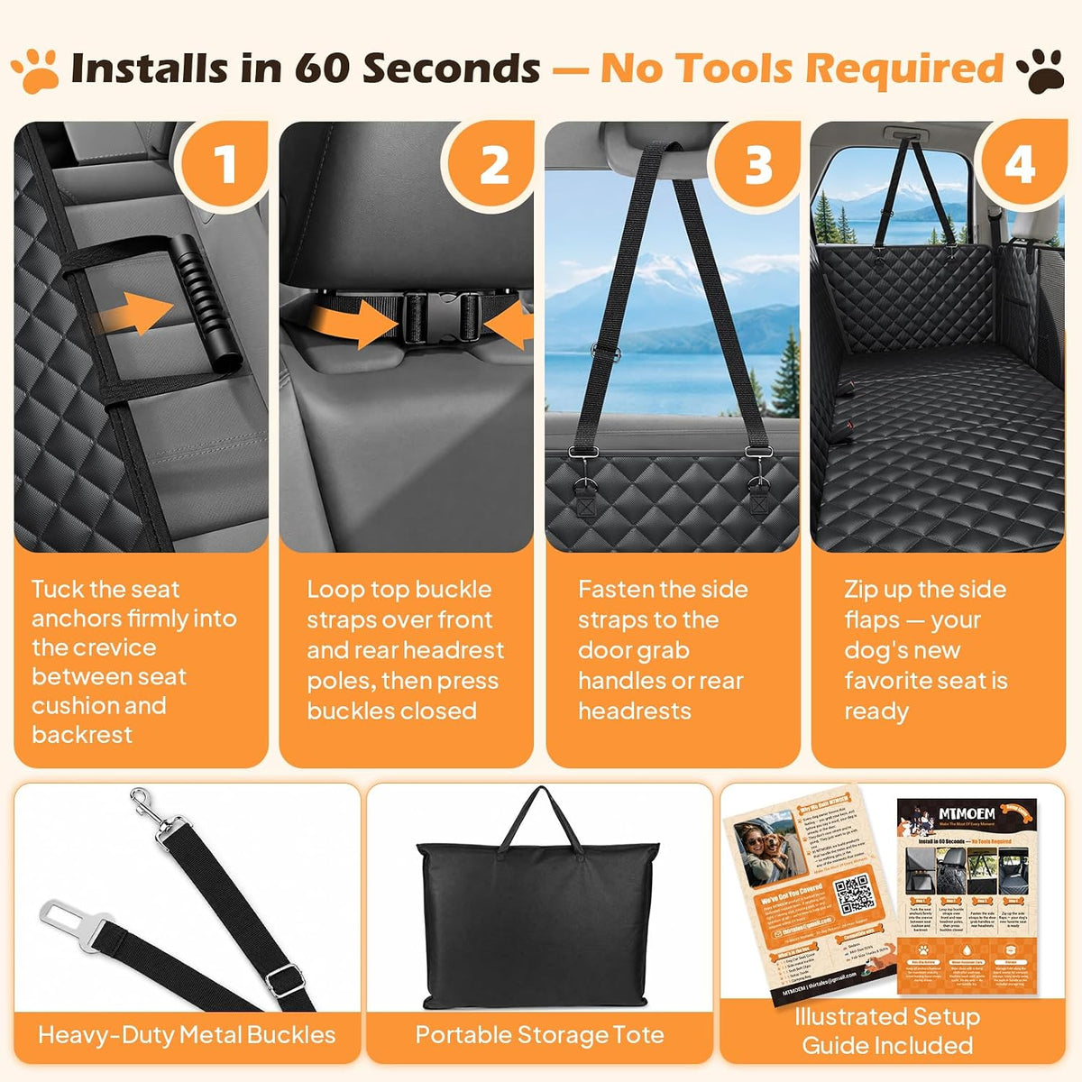 Hard Bottom Dog Car Seat Cover, Back Seat Extender for Dogs Holds 500lbs