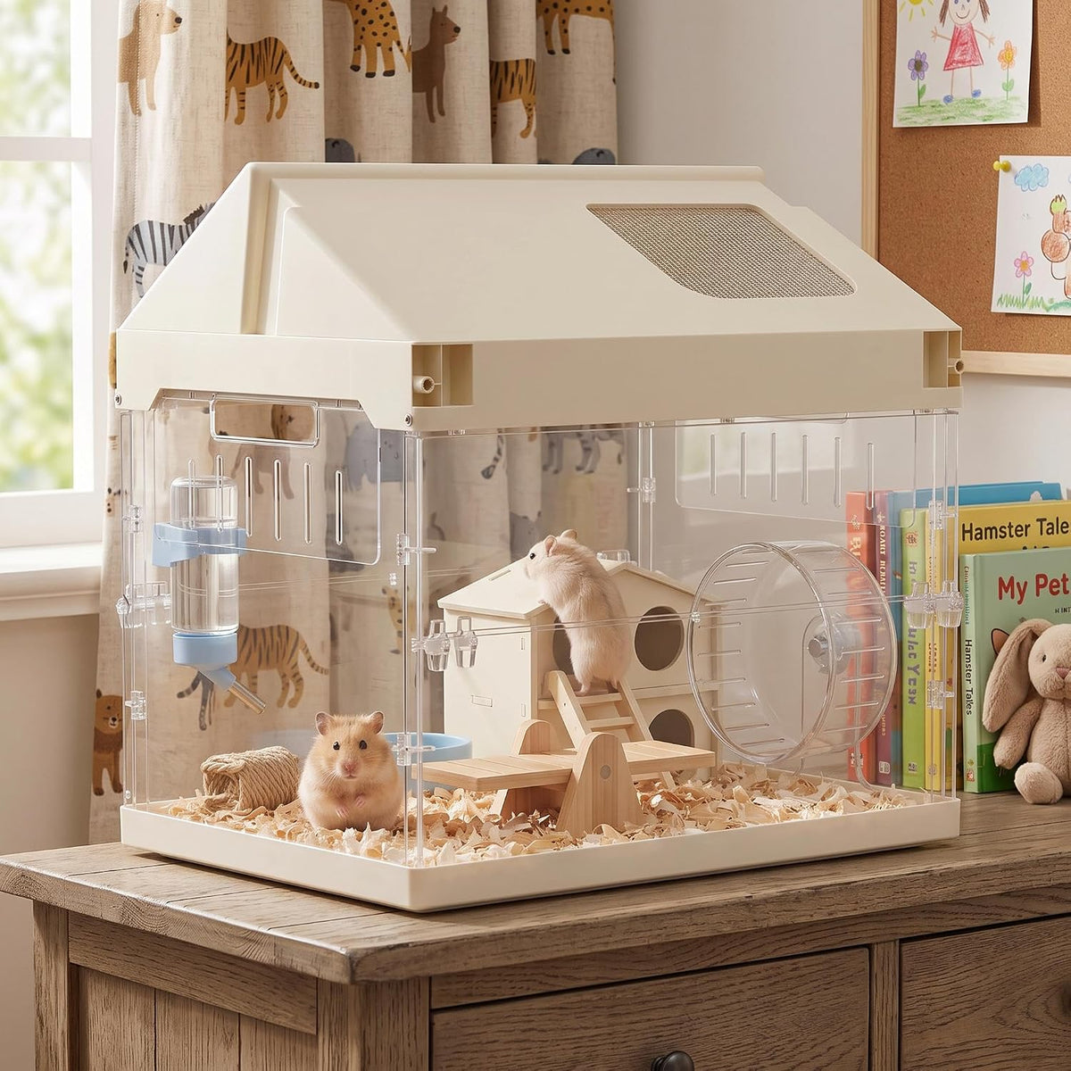 Hamster Cage Starter Kit, Chew Proof Acrylic 17.8", Desktop Habitat
