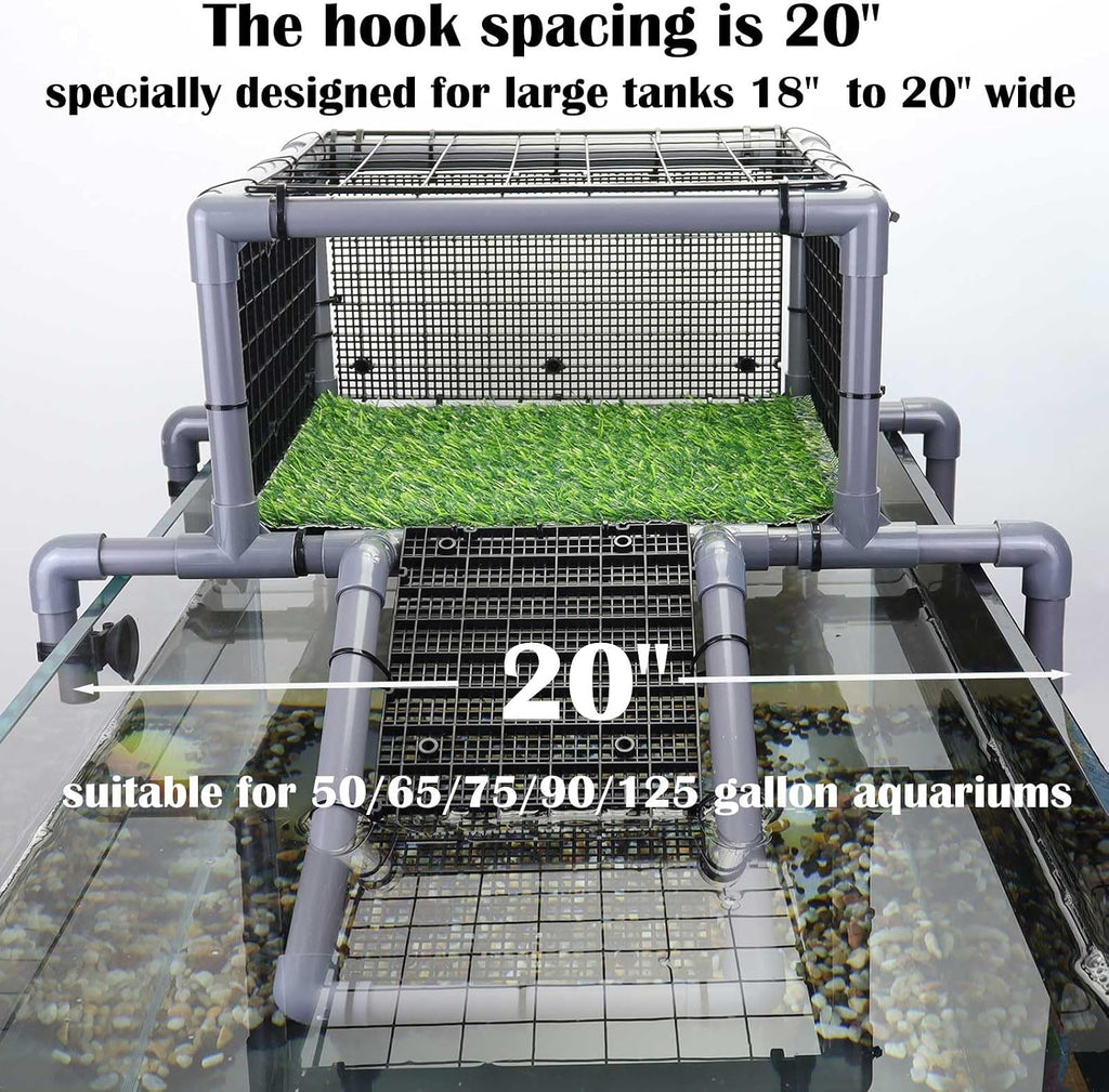 Extra Large Turtle Basking Platform, RES Basking Dock, Above Tank Dry Resting Area with Artificial Grass, Non-Slip Aquatic Turtles Ramp, Turtle Accessories for 75/90/125 Gal