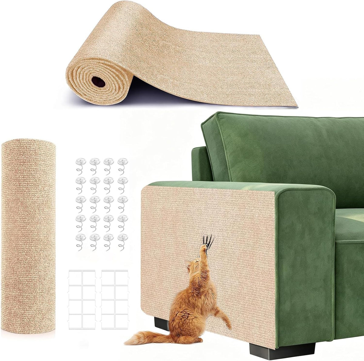 Self-Adhesive Cat Scratching Mat, Couch Protector from Cat Claws, Beige