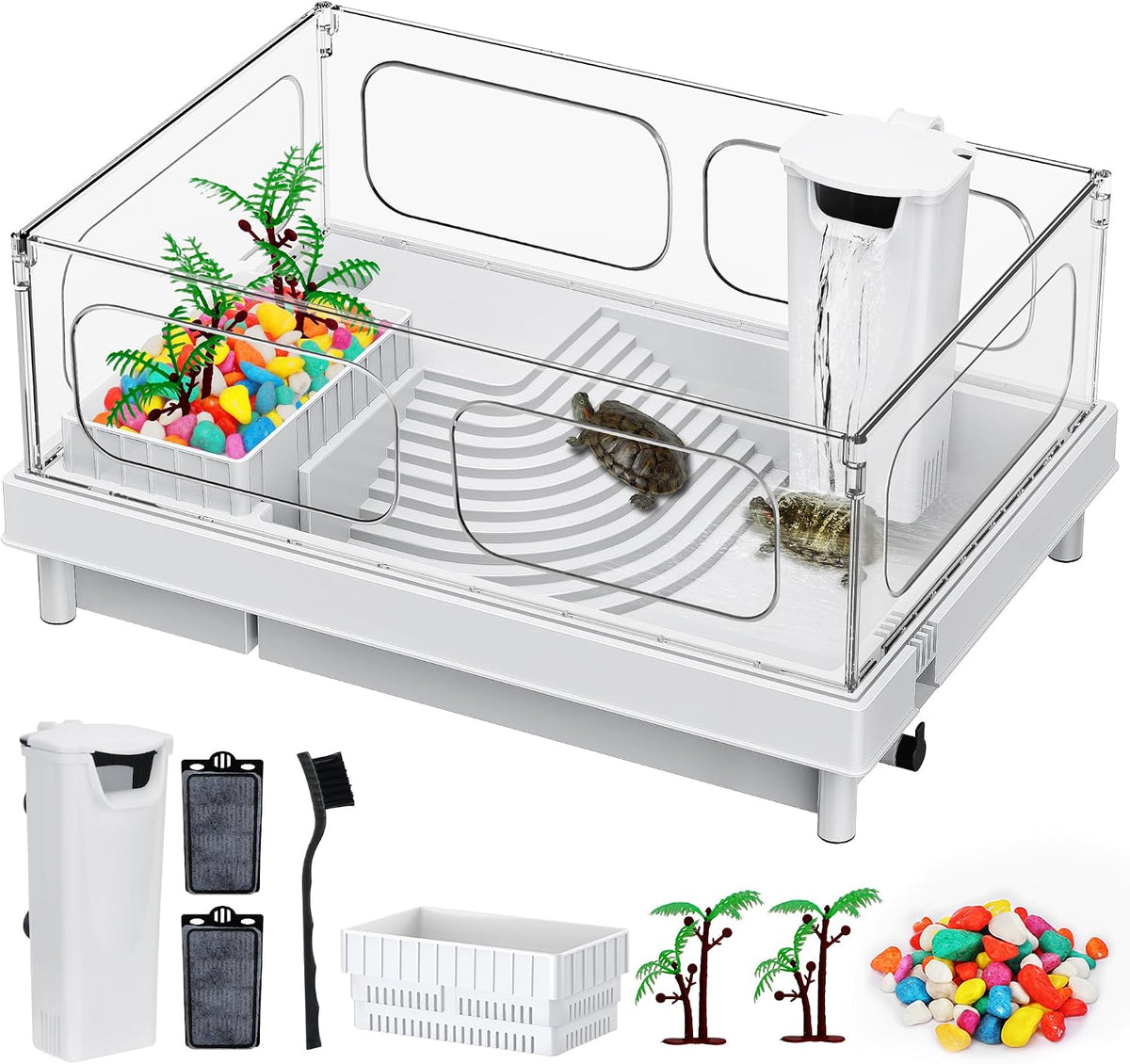Small Turtle Tank for Baby Turtles with Basking Platform and Bottom Drain