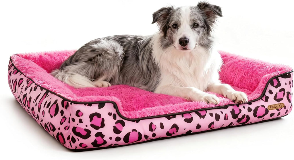 Rectangle Washable Dog Bed for Large, Medium & Small Dogs – Soft Calming Puppy Beds, Durable Warm Pet Sofa with Non-Slip Bottom for Indoor Use.Pink S Size (18.9"x18.9"x6.3")
