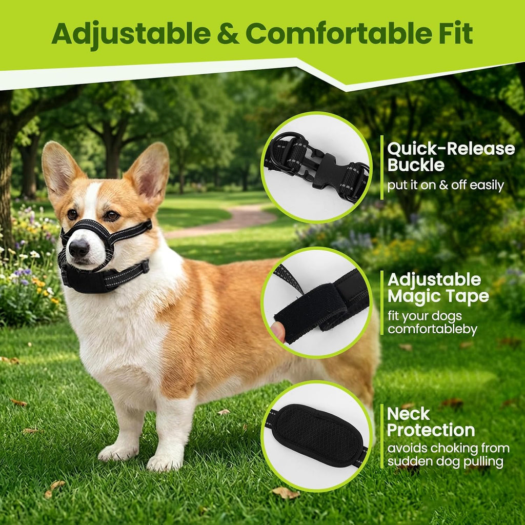 Dog Muzzle & Collar for Dogs, Soft Muzzles with D-Ring for Biting Barking
