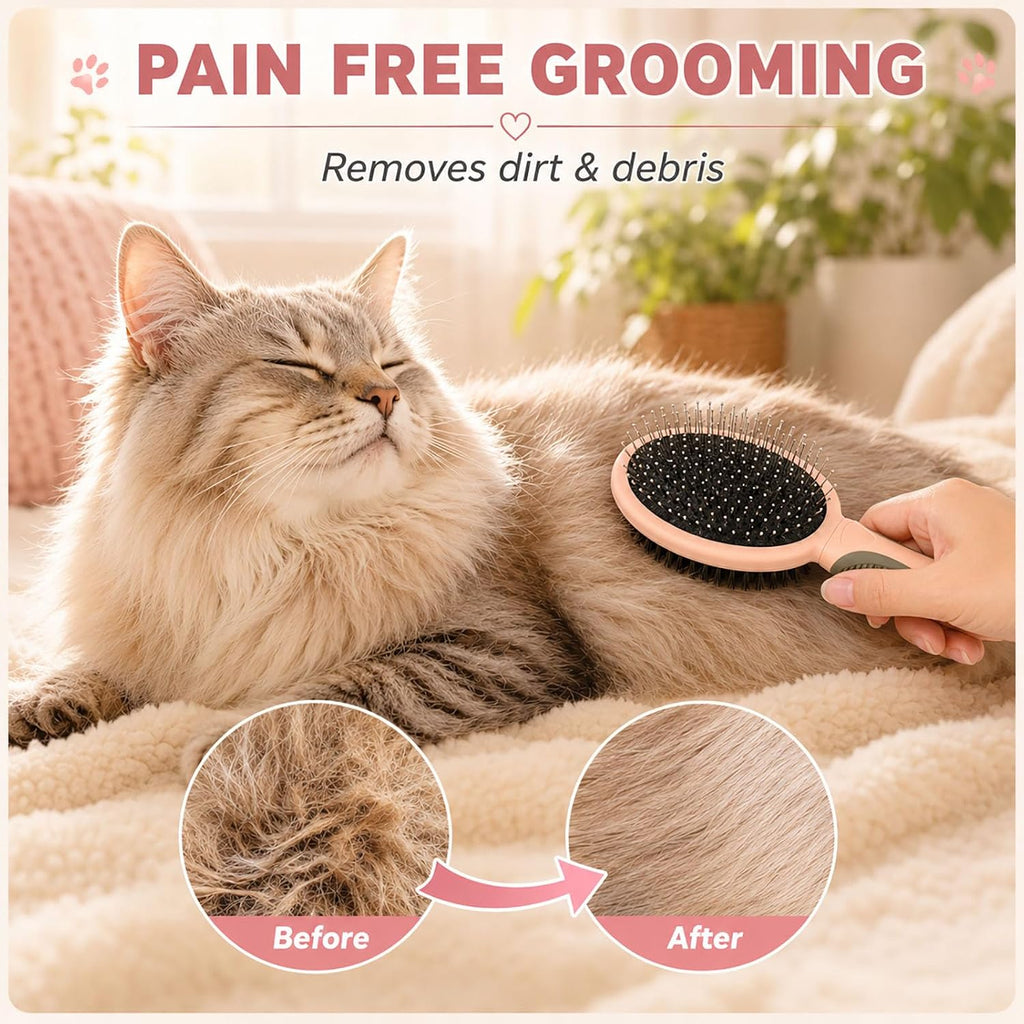 2PCS Double Sided Dog Grooming Brush w/Silicone Dog Bath Brush Pink