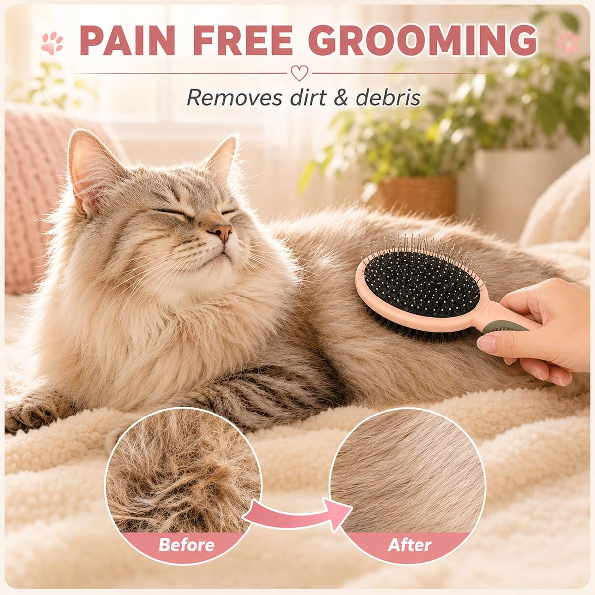 2PCS Double Sided Dog Grooming Brush w/Silicone Dog Bath Brush Pink