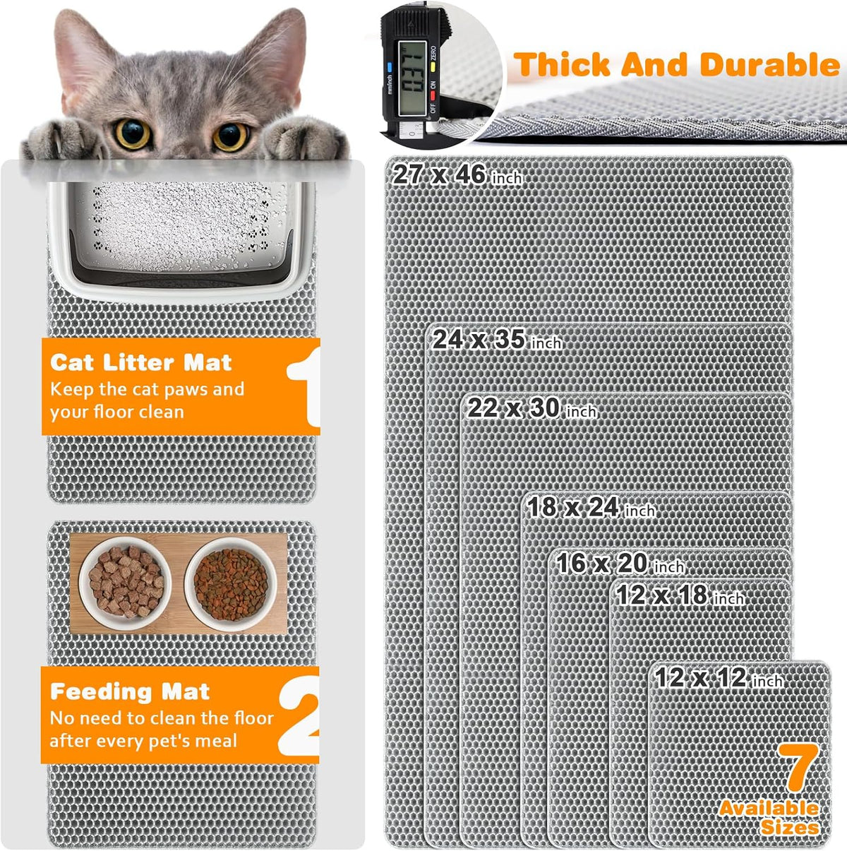 Cat Litter Mat 12"x18",Double Layer EVA litterbox Mat, Gray