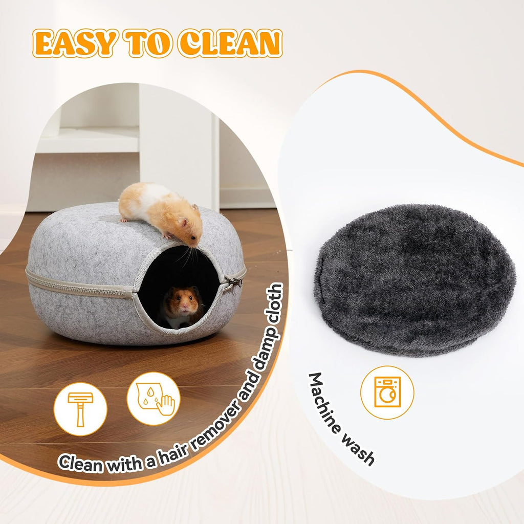 Guinea Pig Hideout 2 Pack, Double Function Guinea Pig Bed with 3 Soft Cushions, Small Animal Cage Accessories for Guinea Pigs, Hamsters, Hedgehogs, and Ferrets (Light Grey & Light Grey)