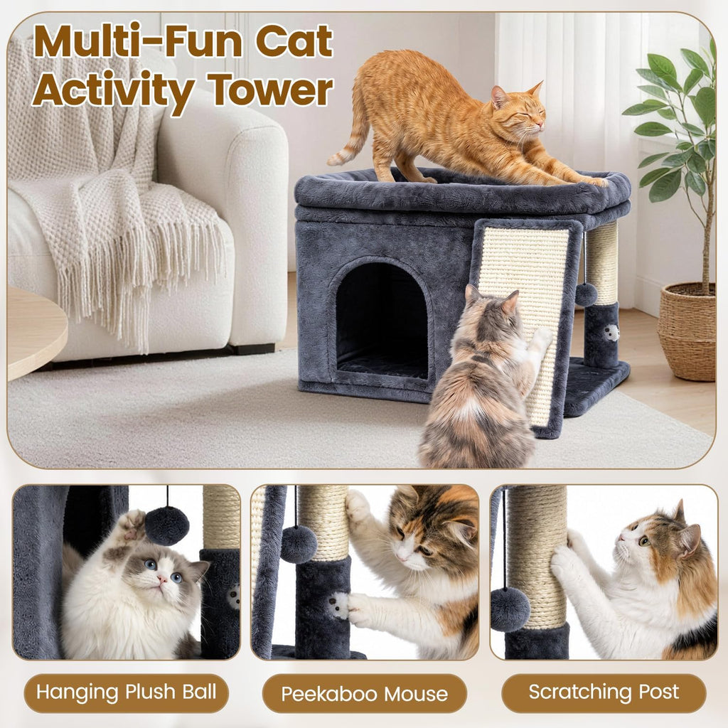Cat Tree Tower with Scratching Post for Large Kitty, Dark Grey