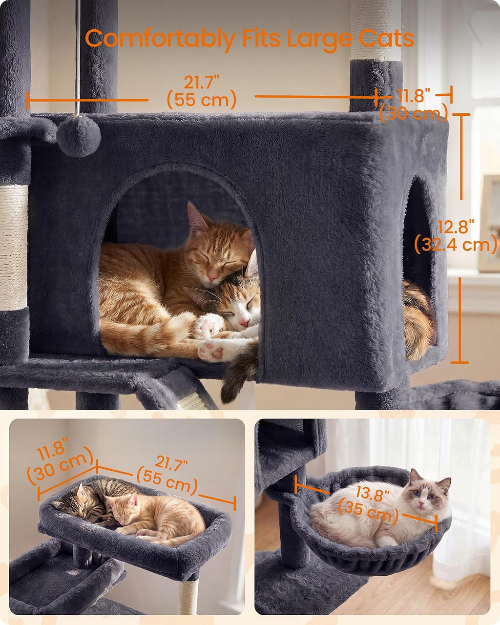 Feandrea Large Cat Tree, 81.1" Tall Sturdy Cat Tower for Indoor, Dark Gray