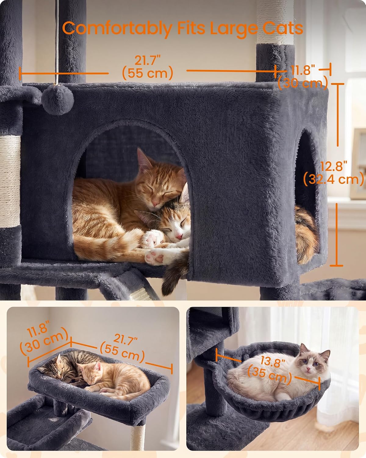 Feandrea Large Cat Tree, 81.1" Tall Sturdy Cat Tower for Indoor, Dark Gray