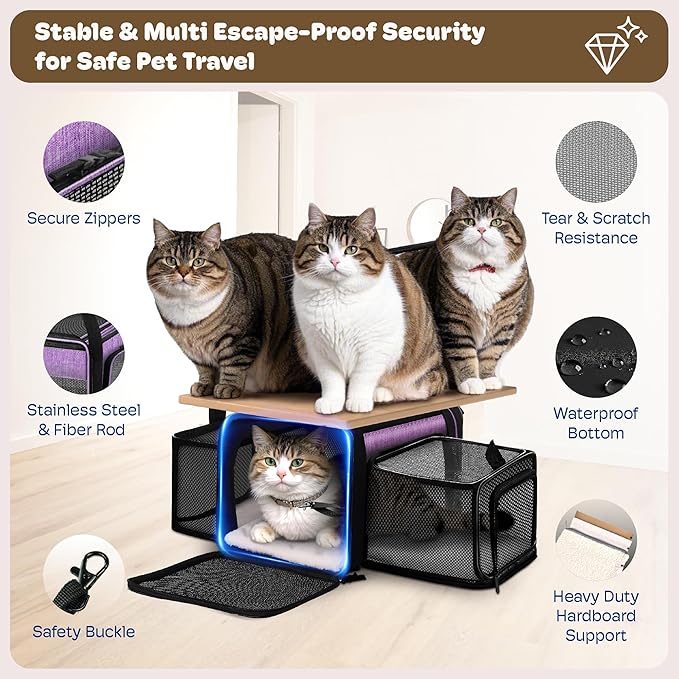 Top and 2 Sides Expandable Cat Carrier 18x11x11, TSA Airline Approved Dog - Image 5