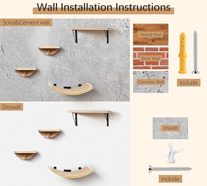 Cat Wall Shelf with Curved Hammock Bed, Wall Mounted Cat Perch with Beige Soft - Image 9