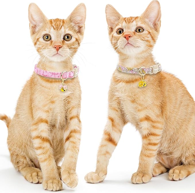 Faygarsle 2 Pack Pink Bow Floral Pattern Cat Collars Breakaway Safety Collar - Image 7