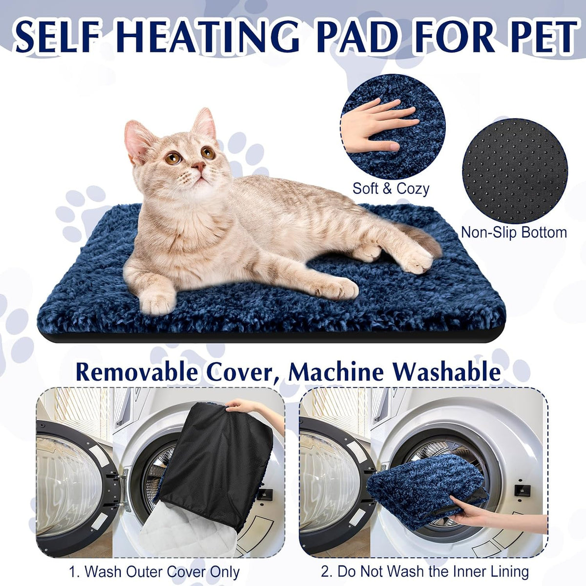 Drydiet 4 Pack Self Warming Cat Mat for Pets, 16 x 20 Inch, Blue, Solid