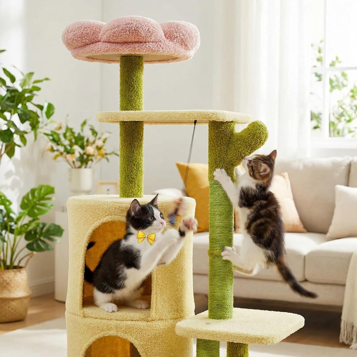 Erinnyees 38.2-Inch Flower Cat Tree for Kittens & Small Cats, 2 Condos