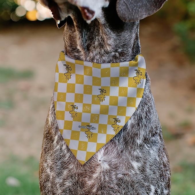 Peanuts Pet Bandana Peanuts Woodstock Pose Checker Yellow White Slip On Collar - Image 5