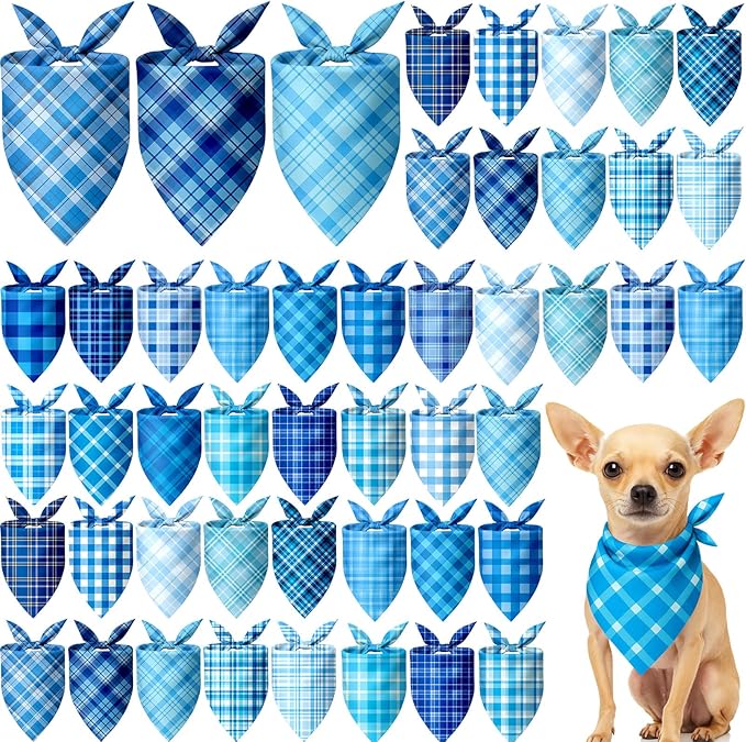 Abbylike 50 Pcs Plaid Dog Bandanas Bulk Blue Checkered Bandanas by Abbylike