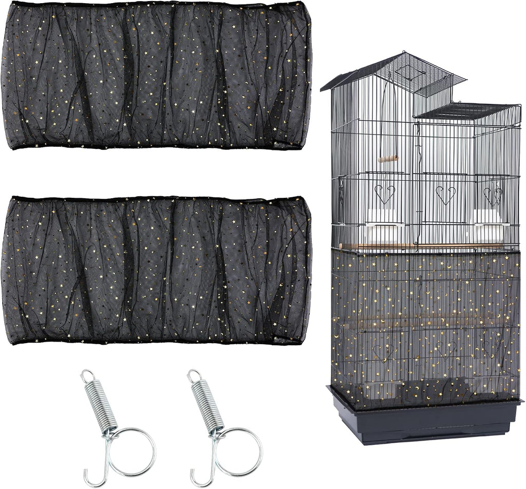 JULMELON 2 Pcs Bird Cage Seed Catcher Adjustable Netting Cover with Hooks