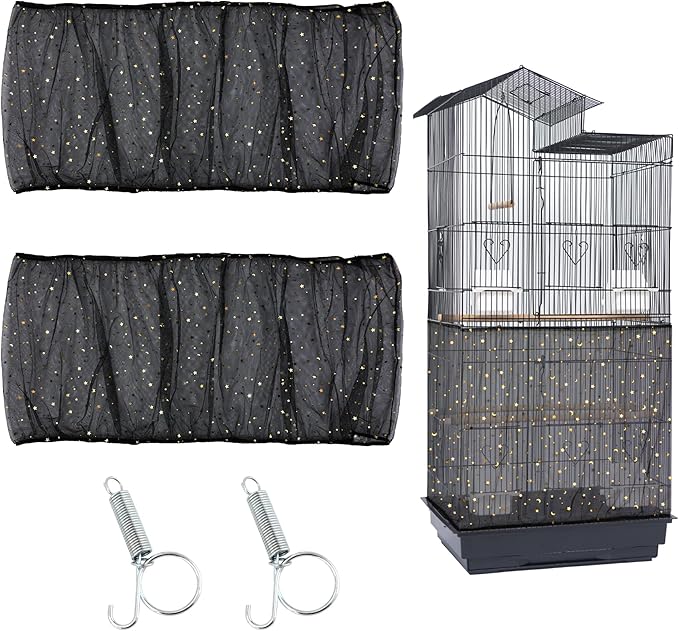 JULMELON 2Pcs Adjustable Bird Cage Seed Catcher Birdcage Nylon Mesh Cover by JULMELON