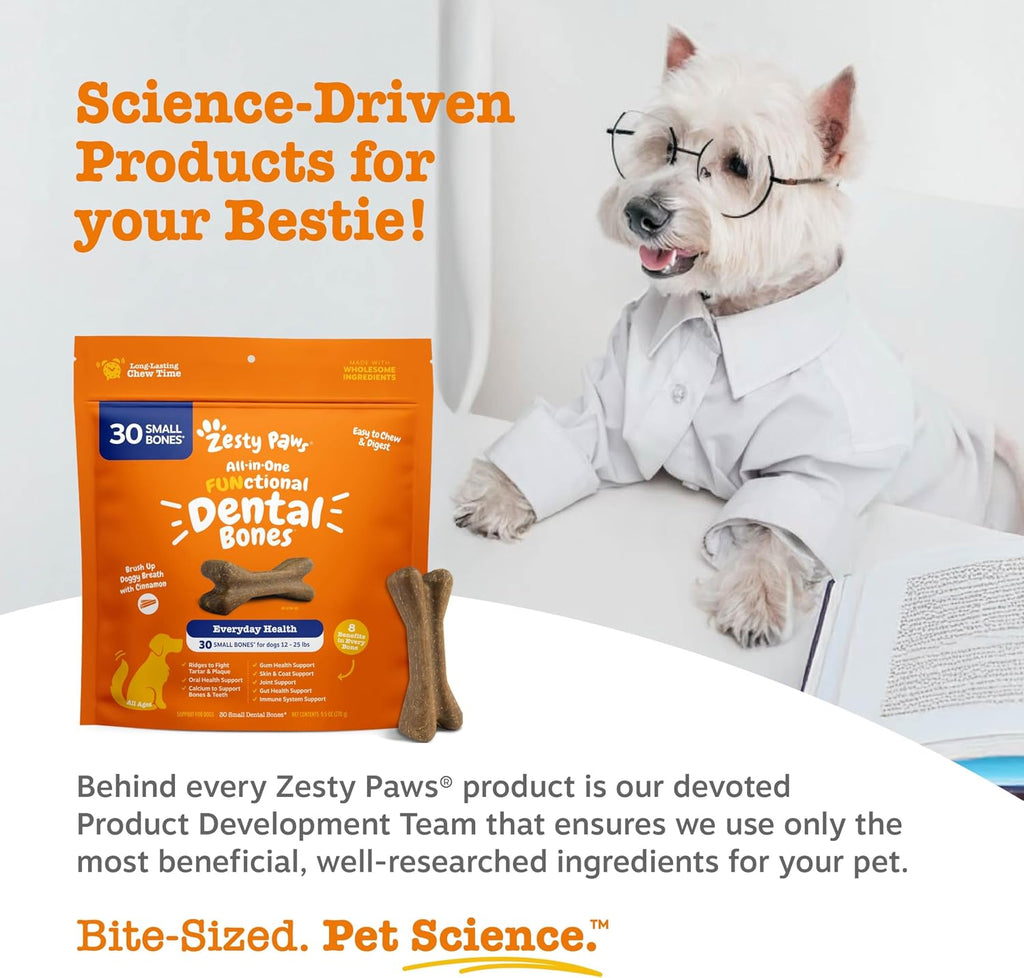 Zesty Paws Functional Dental Bones for Small Dogs - Plaque & Tartar Control - Supports Gut, Skin, Coat, Hip, Joint & Immunity