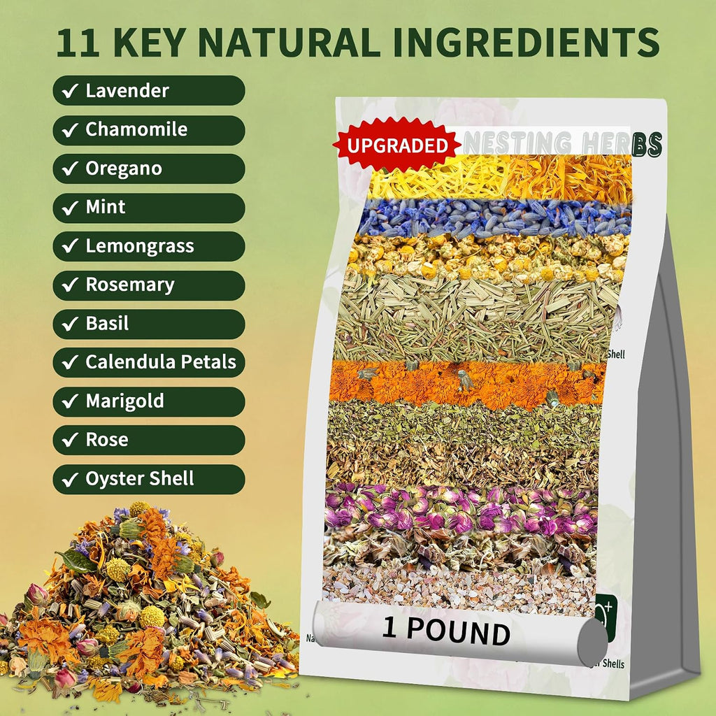 BGraceyy Chicken Nesting Herbs 16 oz – 11 Natural Dried Herb Blend with Marigold for Chicken Coop & Roost Refresh, Nesting Box & Dust Bath, Supports Natural Nesting Behavior