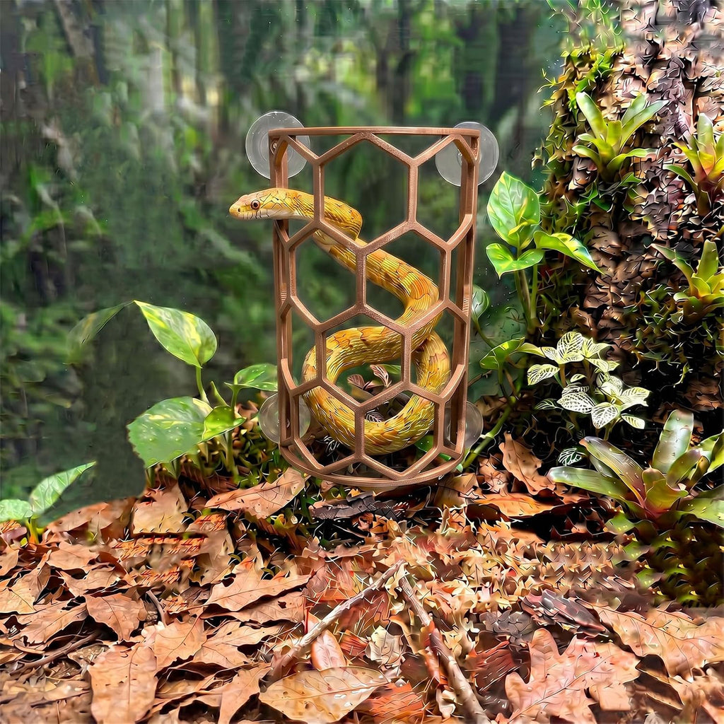 Reptile Honeycomb Climbing Shelf, Suction Cup Snake Hide & Rest Platform, Terrarium Wall Climbing Decor for Ball Python, Corn Snake, Gecko, Bearded Dragon & Lizard (Brown)