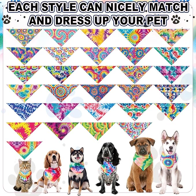 Aliceset 180 Pcs Tie Dye Dog Bandana Bulk Rainbow Bandanas - Image 3