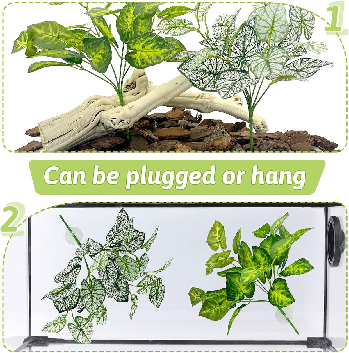 Hamiledyi Reptile Plants for Terrarium Hanging Fake Leaves with Suction Cup