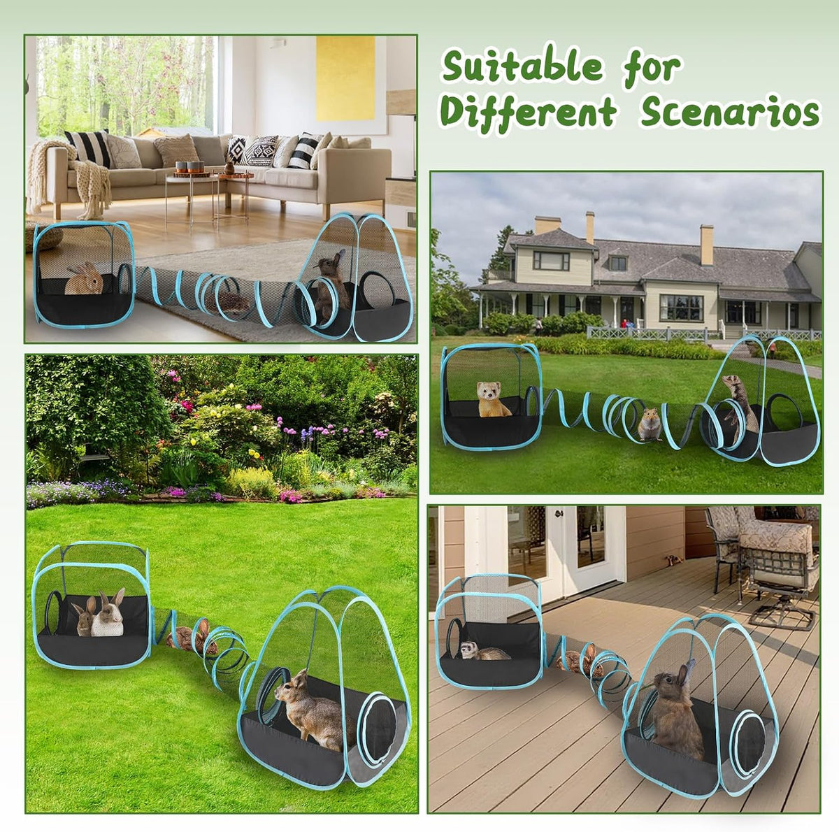 YUEPET Rabbit Tunnel & Cube Tent Set, 3-in-1 Bunny Playpen