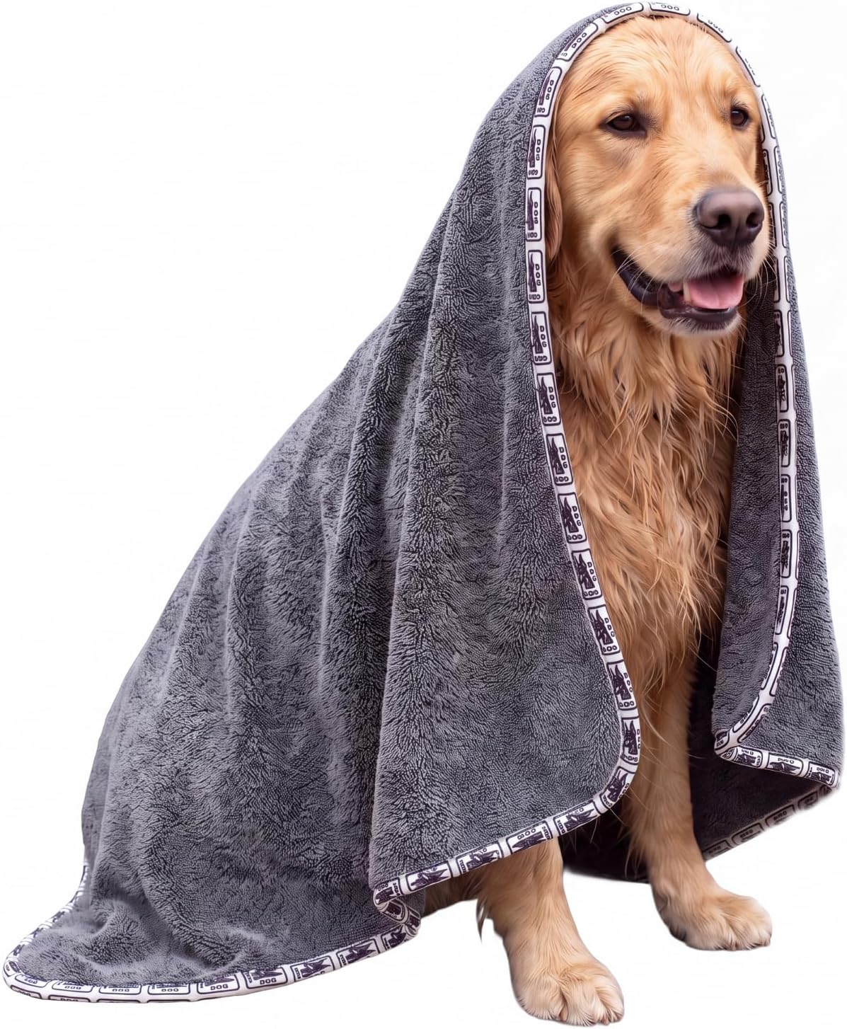 Dog Drying Towel for Dogs – Extra Large 24" x 35" Microfiber Dog Bath Towel, 1200 GSM Twisted Loop, Ultra Absorbent, Edgeless, Quick Dry for Bath, Beach & Travel, Gray