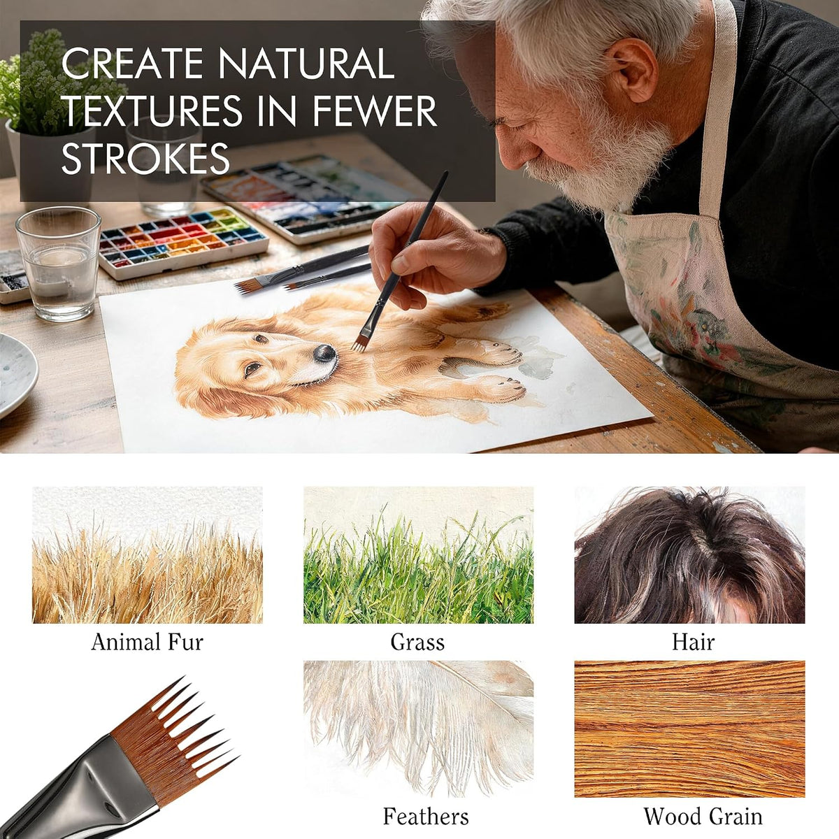 ARTIFY Grainer Brush Set, 5-Piece Flat Comb Paint Brushes