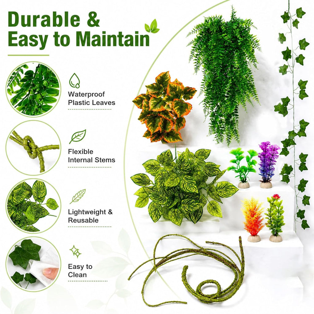 Bearded Dragon Tank Accessories: Artificial Plants Terrarium Decor Habitat