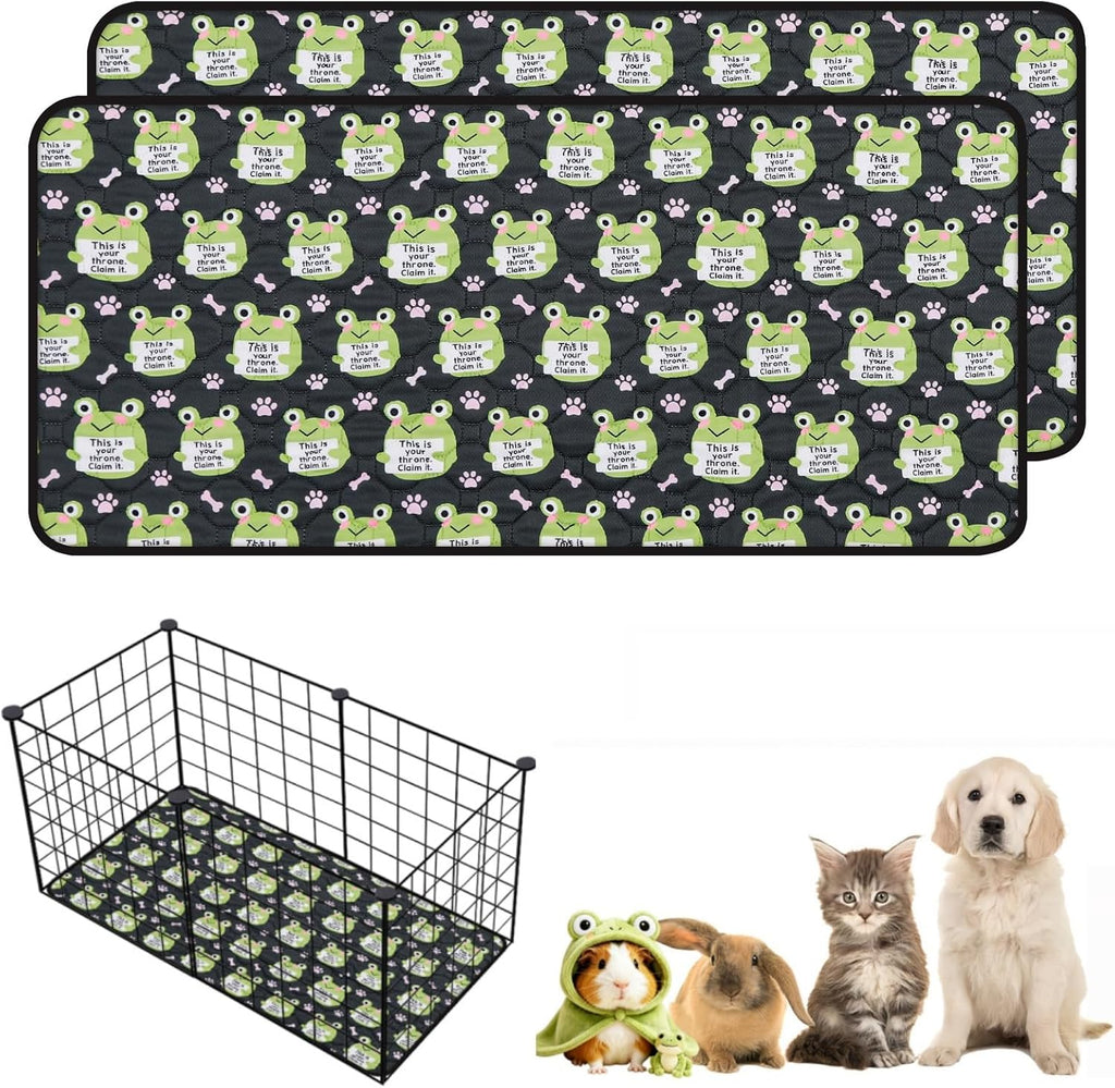 2PCS Guinea Pig Cage Liners,12"x24"Reusable Washable Fast Absorbent Odor Resistant Anti-Slip Training Pee Pads, Funny Frog Pattern,Options for Guinea Pigs, Rabbits, Hamsters, Rats, Chinchillas