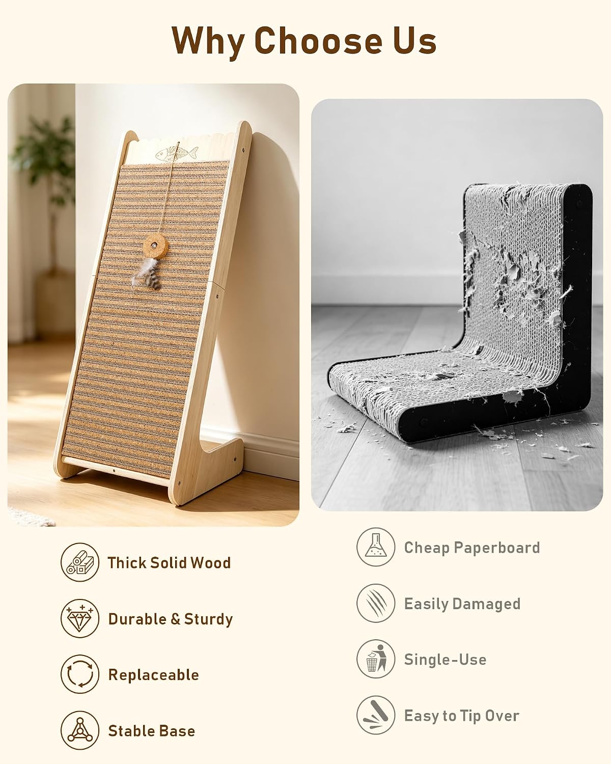 L-Shaped Cork Cat Scratcher, Vertical Scratching Post for Indoor Cats