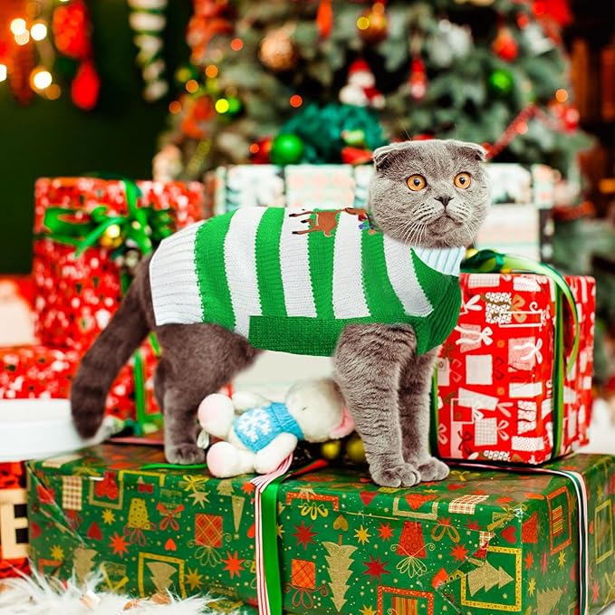 Christmas Dog Sweaters Xmas Pet Outfits Striped Elk Costume Holiday Clothes - Image 7