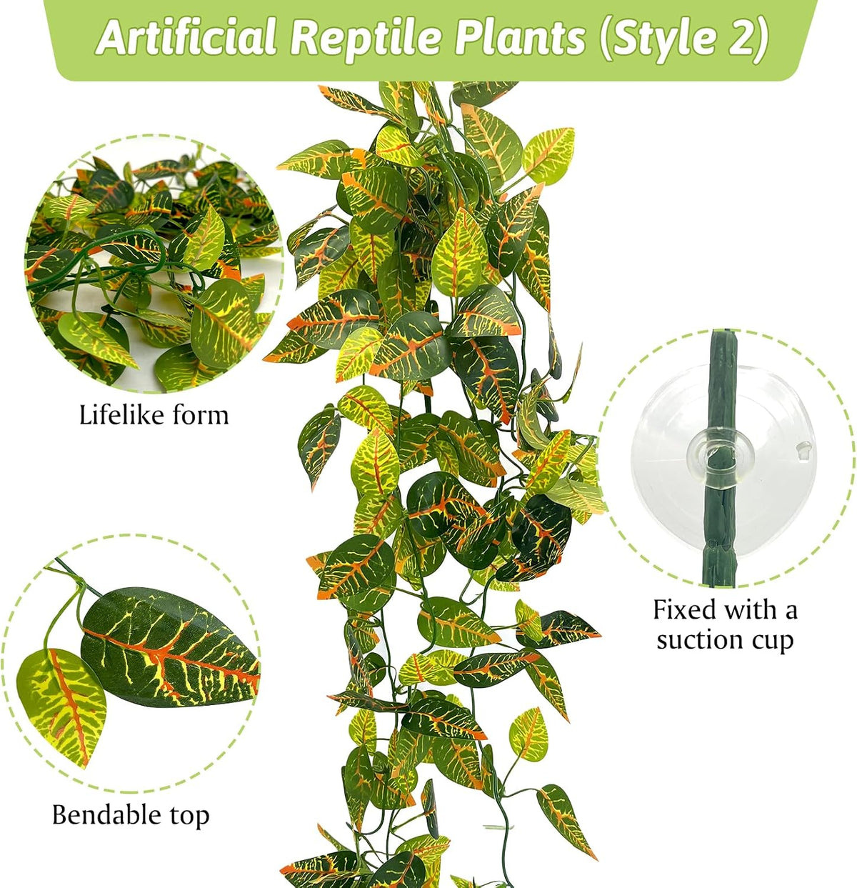 Hamiledyi Reptile Plants for Terrarium Hanging Fake Leaves with Suction Cup