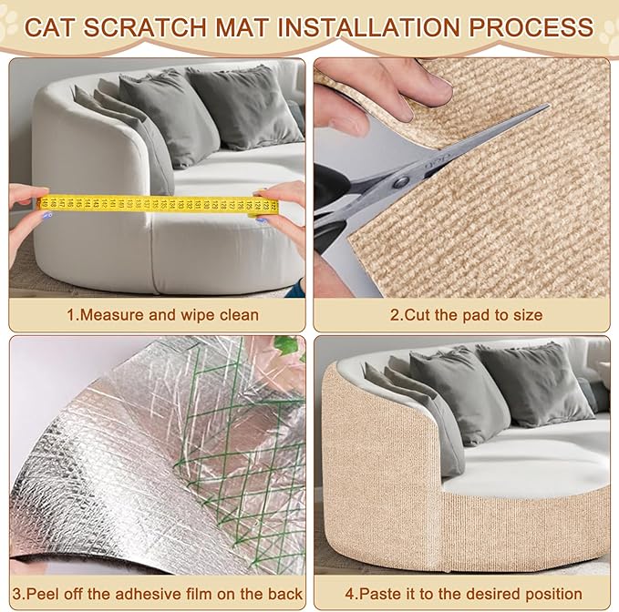 Cat Scratch Mat, 118.5"x15.9" Trimmable Self-Adhesive Cats Scratch Carpet - Image 5