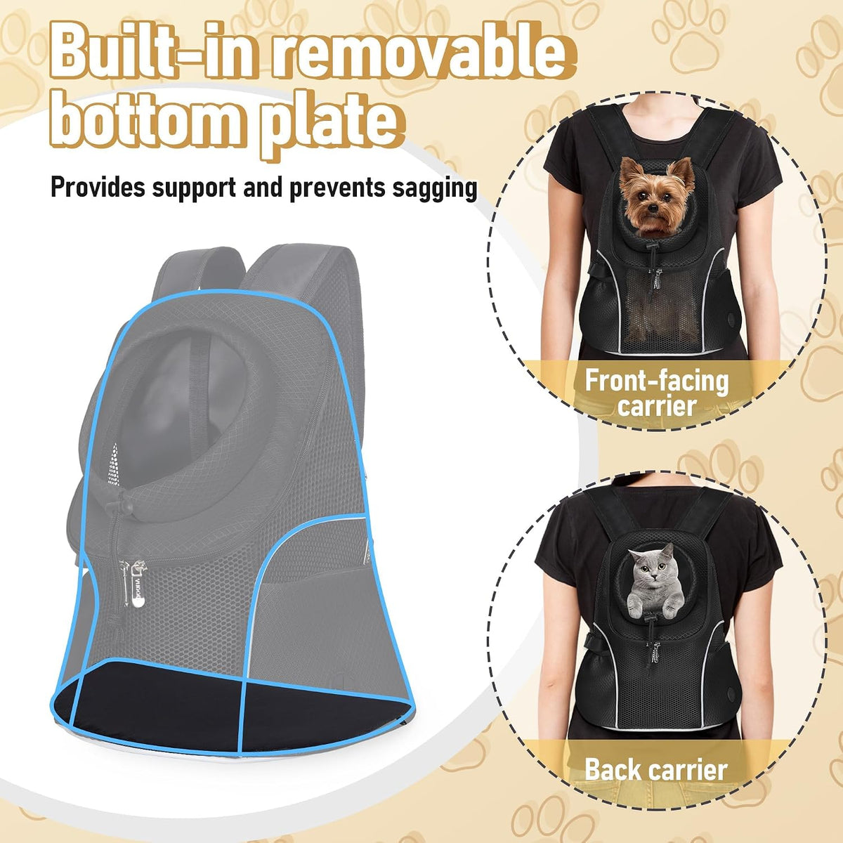 WOYYHO Pet Dog Carrier Backpack, Ventilated Mesh Small Dog Front Backpack